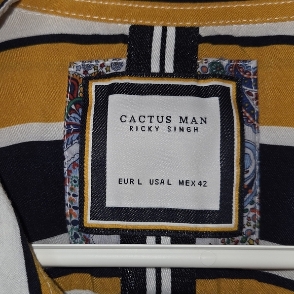 Cactus Men's Striped Button-Down Shirt in Yellow and Navy - Picture 3 of 3